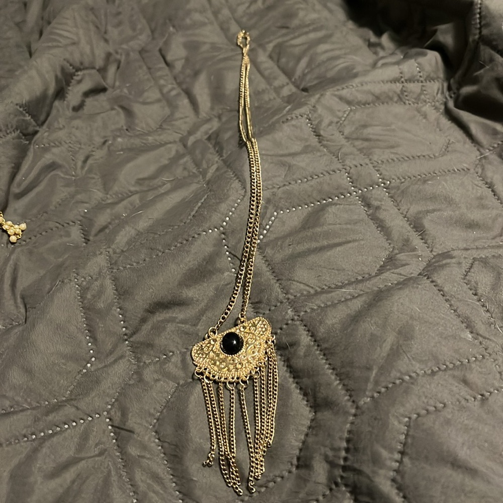 Rudiment Gold Pendant Necklace with Black Stone - Picture 2 of 3